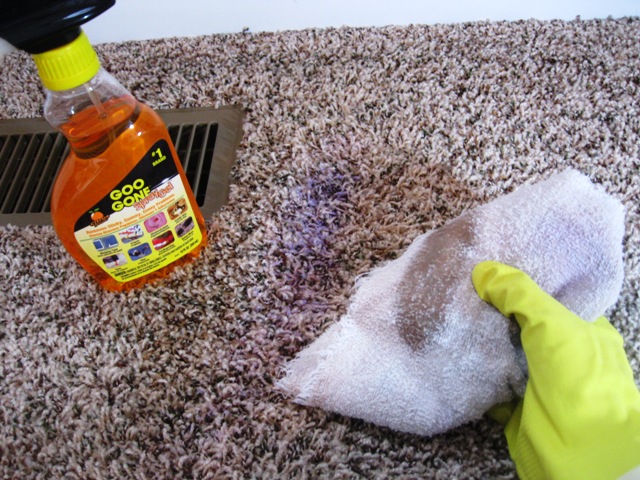 usuń farbę w sprayu z dywanu